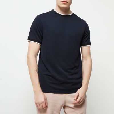 Navy contrast tipped slim fit T-shirt